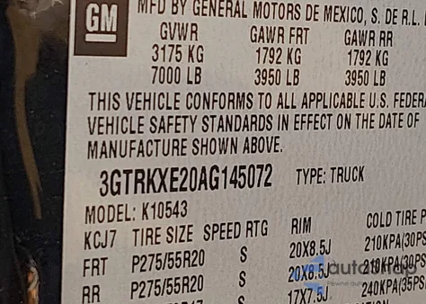 2010 GMC Sierra 1500 Denali from USA, damaged, VIN 3GTRKXE20AG145072